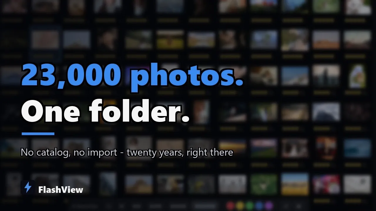 Thumbnail of the FlashView video: The huge photo folder: 20 years, 23,000 images, no catalog