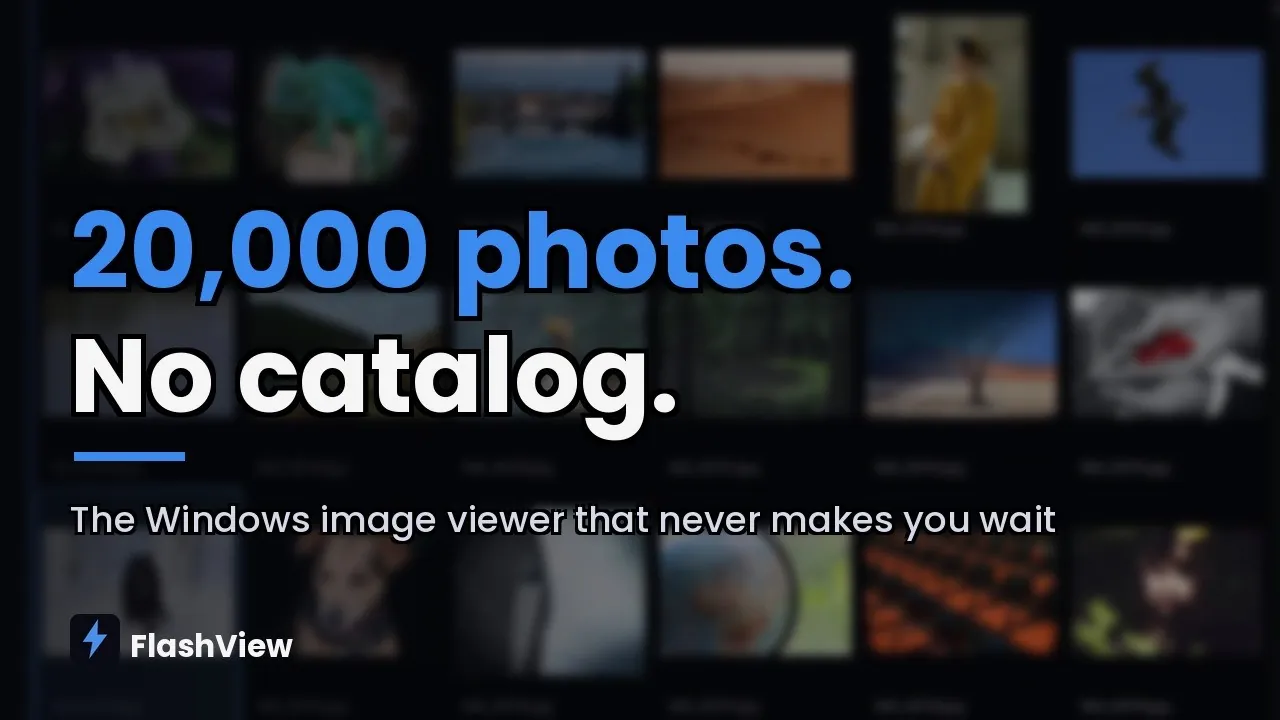 Thumbnail of the FlashView video: Image viewer for Windows: 20,000 photos, no catalog